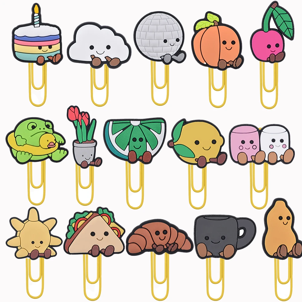 1pcs Cartoon Animals Bookmark Charms Anime Jelly Cake Clips Paper Clips Kawaii Cloud  Lemon Book Page Metal Clip Kids Gifts