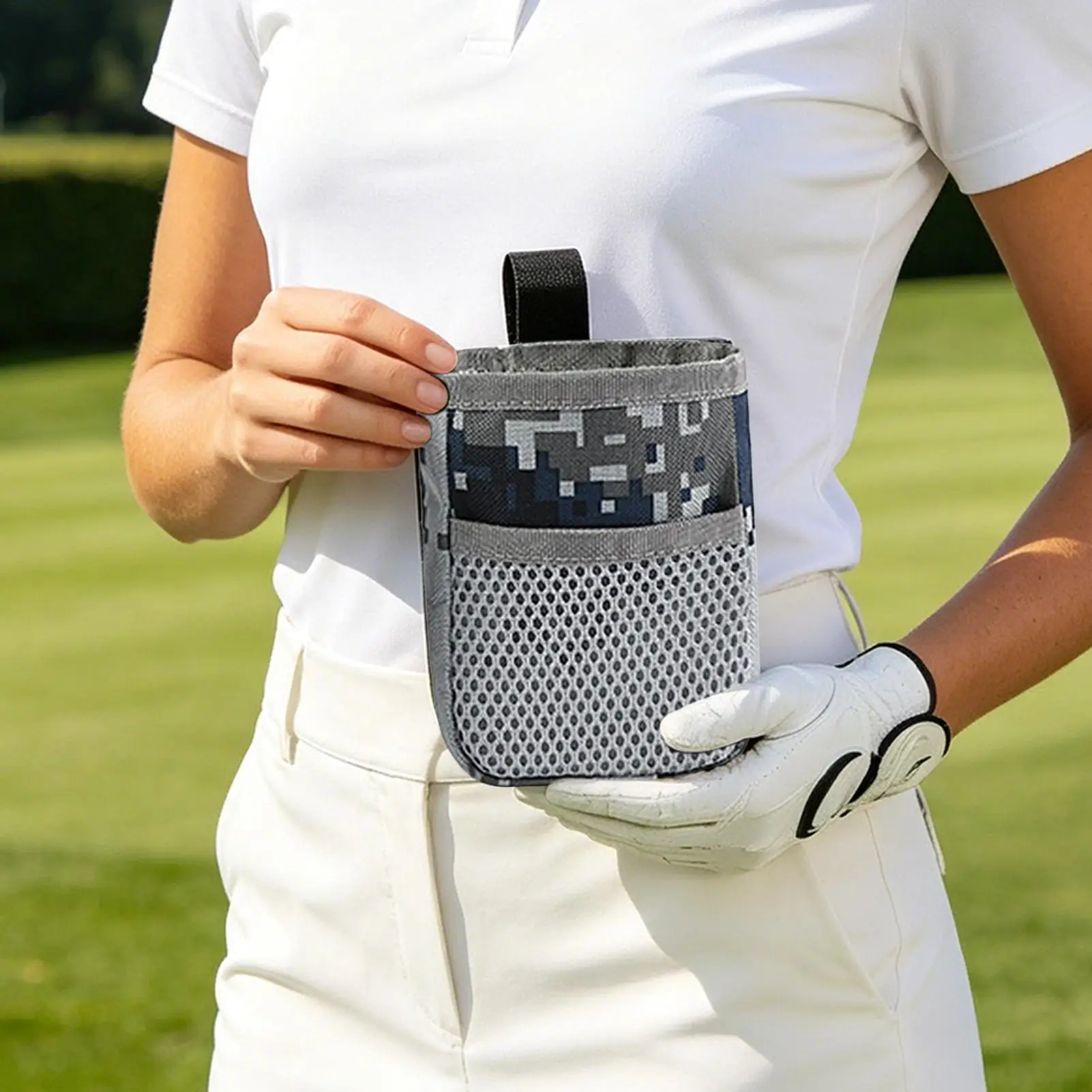 Golf Pouch Bag With Hook Adhesive Opening Golf Accessories Bag Ball Organizer For Men Women Dad Golfer Club Cart Travel Outdoor