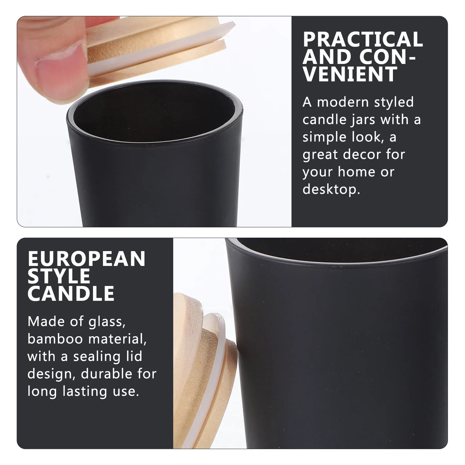 

Glass Mold 5x6 Size Scented Tea Light Holders DIY Jars Black Bamboo Lid Wax Containers For Home Decor