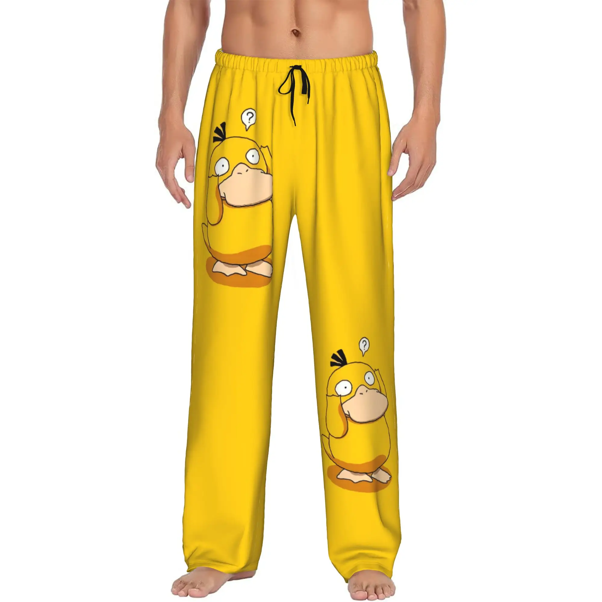 Custom P-Psyducked Cartoon Pajama Pants Men Animated Film Sleepwear Lounge Sleep Bottoms Stretch with Pockets