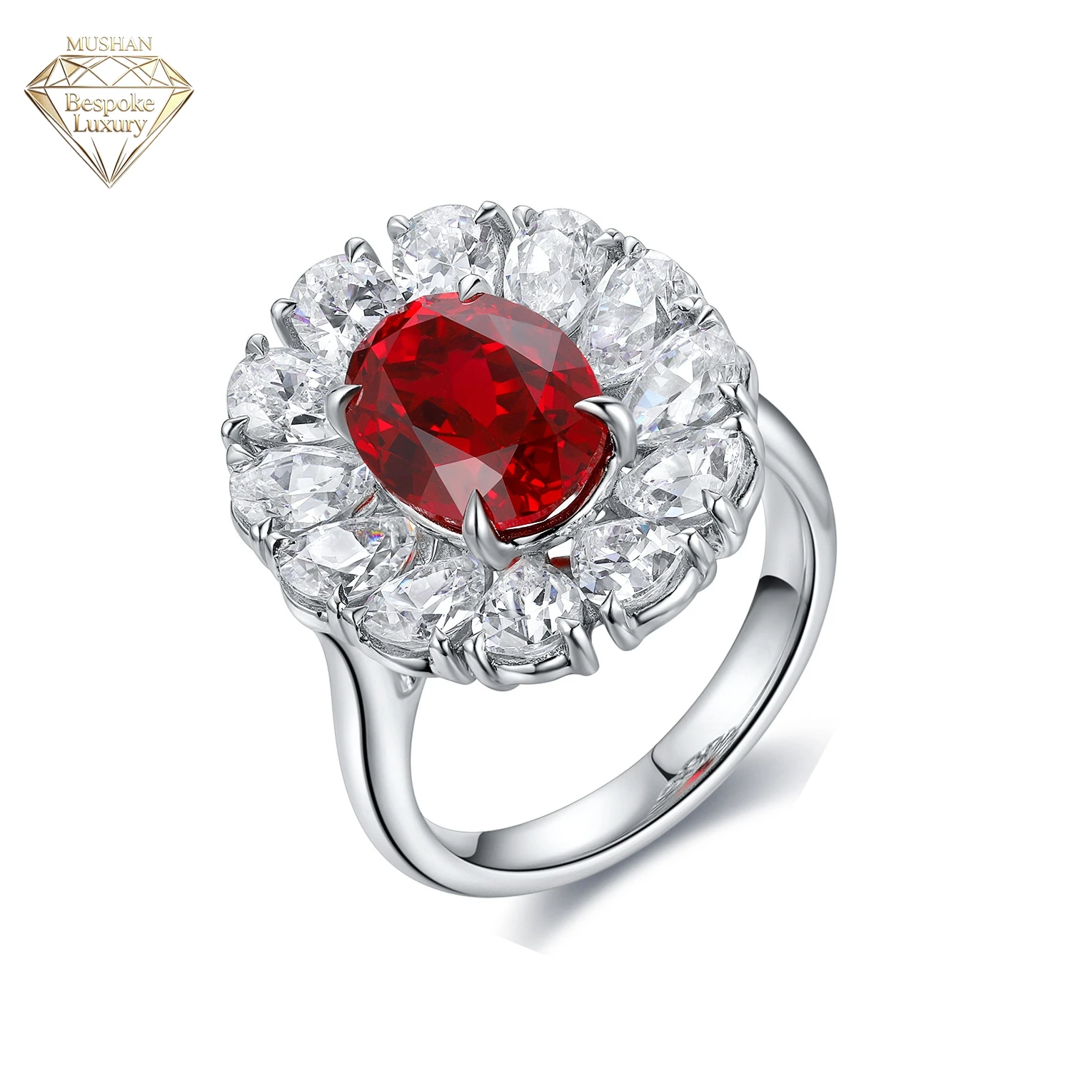 MuShan Designer Jewelry 925 Sterling Silver Ring Lab Grown Sapphire Princess Elegant Ring for Women 18K Gold Plated Estate Rings
