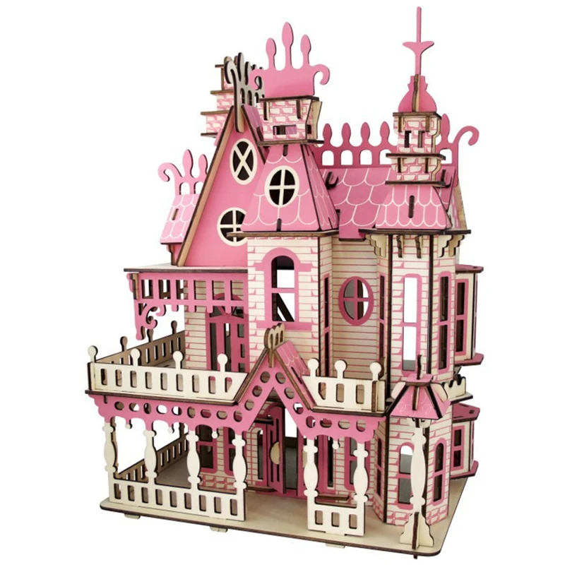 3D Wooden Jigsaw Doll House Villa Model DIY Dollhouse Wood Puzzle Children Educational Toys For Kids Girls Room Home Decoration