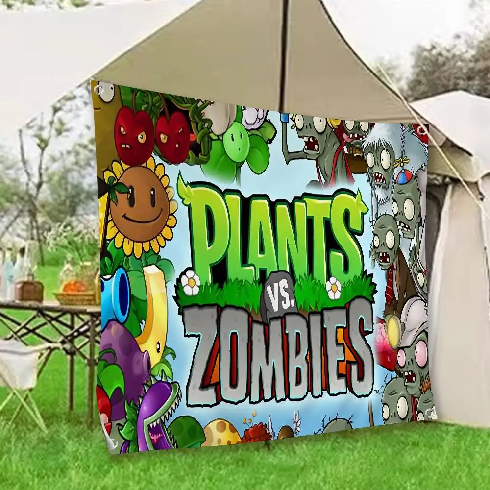 P-Plants-vs Cartoon Z-ZombieS Small Size Cheerleading Banner Hand Pulled Flag Outdoor Atmosphere Flags