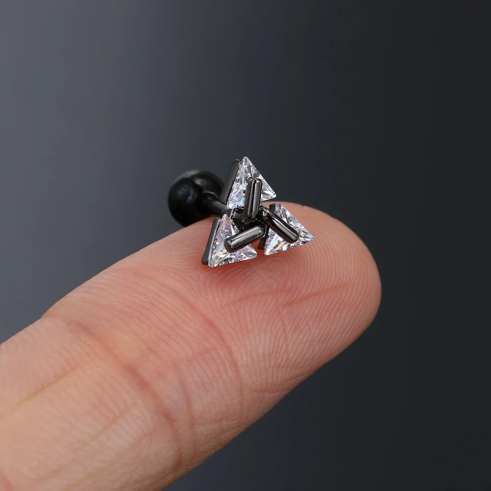 1pc Stainless Steel Triangle Earring For Women Silver Black Color Helix Piercing Cartilage Men's Ear Jewelry Dropshipping