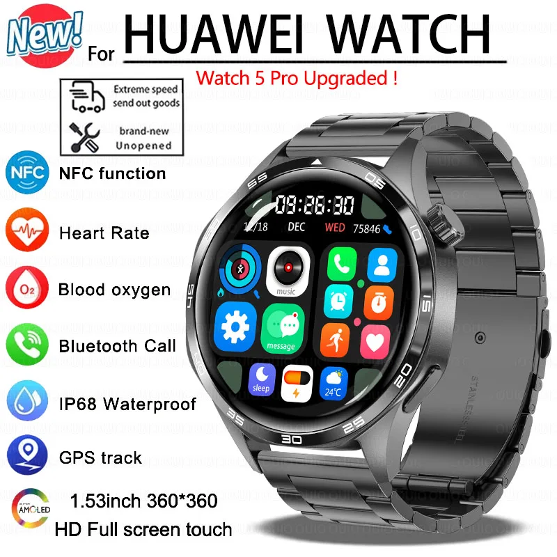 2024 New For HUAWEI Outdoor Sports Smart Watch Men 1.53 Screen NFC GPS Compass Heart rate Waterproof Bluetooth Call Smartwatch