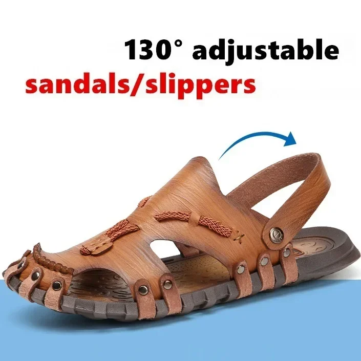 Sandalias de cuero hechas a mano para hombre, zapatos informales a la moda, zapatillas cómodas de verano