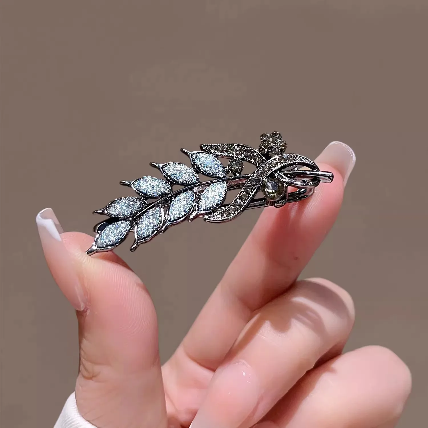 High-end Black Rhinestone Wheat Hair Clip Side Clip Alloy Exquisite Bangs Clip Duckbill Clip Women's Fashion Hair Accessories