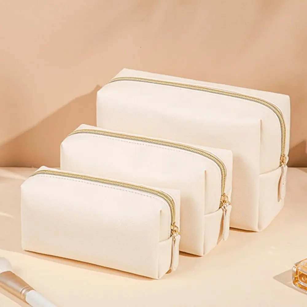 Solid Color Makeup Bags Zipper Wash Pouch Cream Color Women Toiletry Bag Korean Storage Bags Travel Organizer Cosmetic Bags