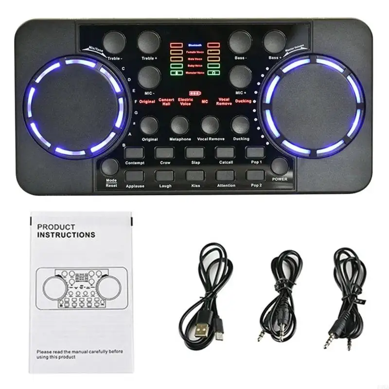 F3MA Portable Live Sound Card Mixer Streaming Sound Voice Changer Podcast DJ Mixer Board for Karaoke Recording