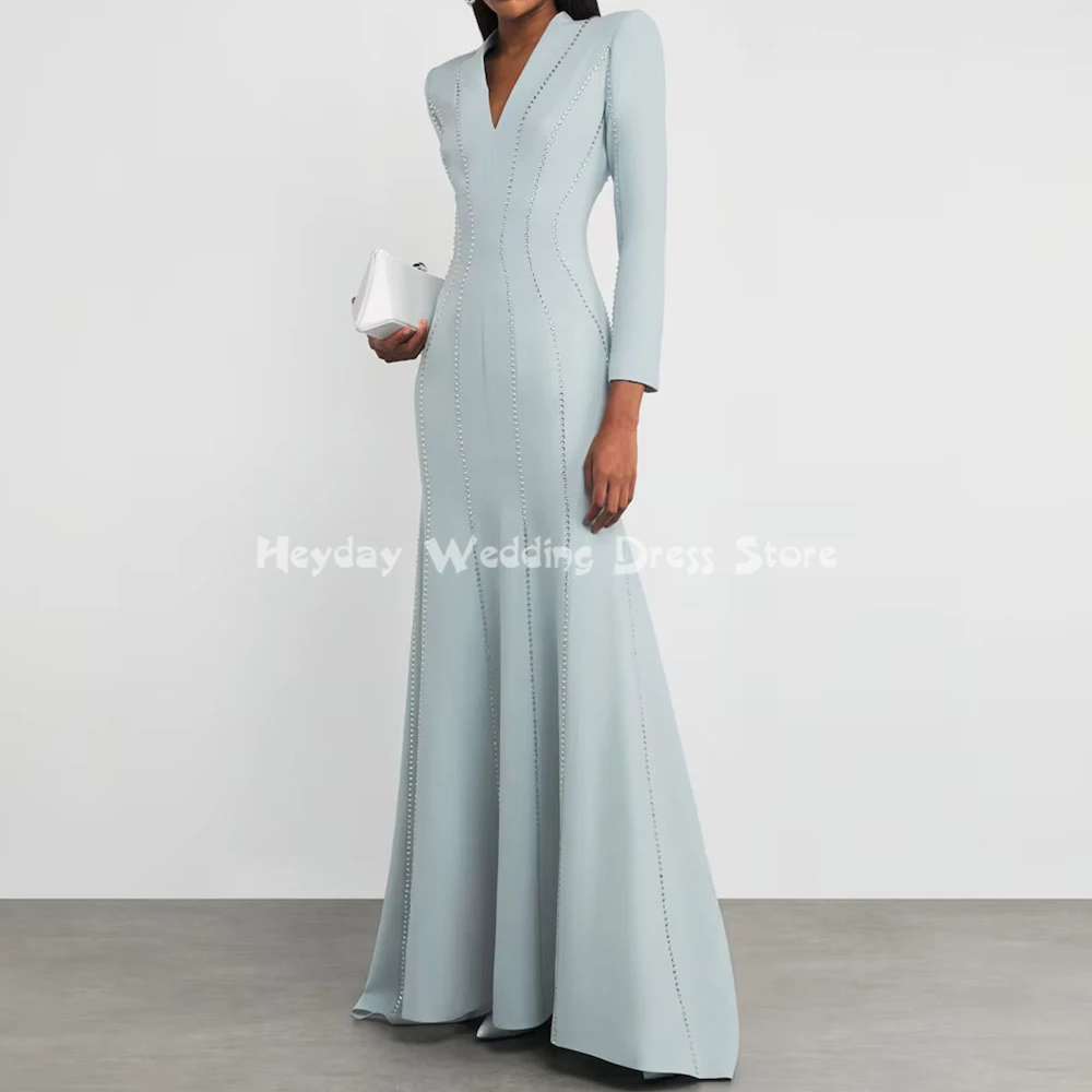 

Heyday Индивидуальные женские вечерние платья русалки с v-образным вырезом и длинными рукавами длиной до пола, вечерние элегантные вечерние платья 2025