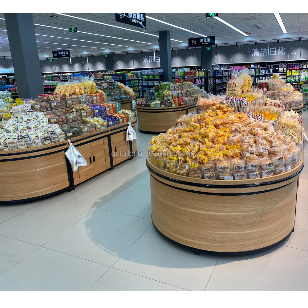 Rak Display Supermarket Custom, Rak Toko Kelontong Kayu untuk Pasar