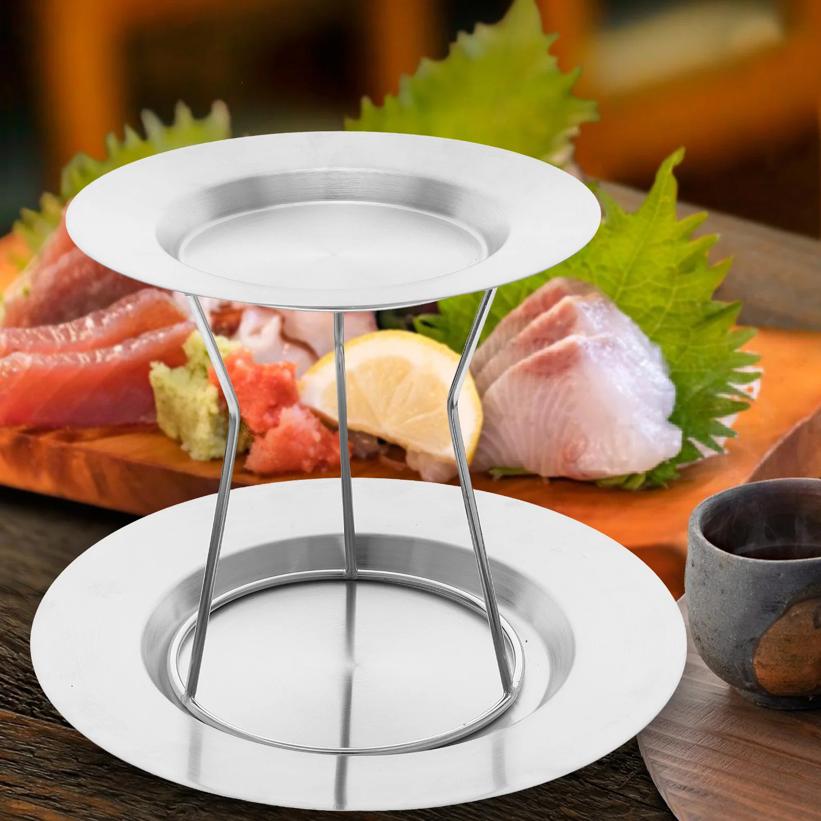 

1 Set Seafood Display Rack Double Layer Stainless Steel Serving Tray for Shrimp Crab Oyster Sushi Buffet Cake Party Food Display