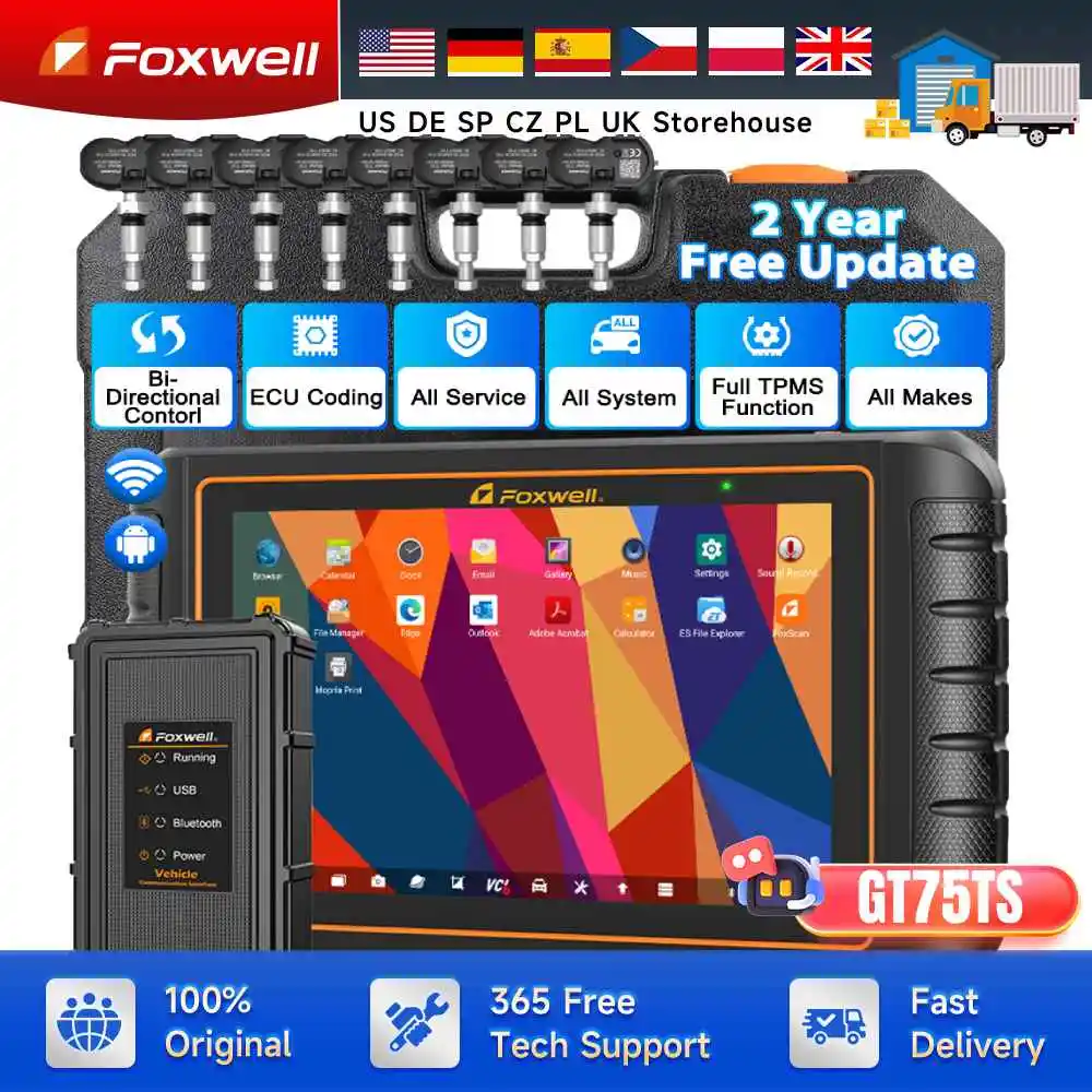 

FOXWELL GT75TS Bi-Directional Automotive Scanner Tool ECU Coding TPMS Relearn/Activate/Program 31+ Reset OBD2 Diagnostic Tools