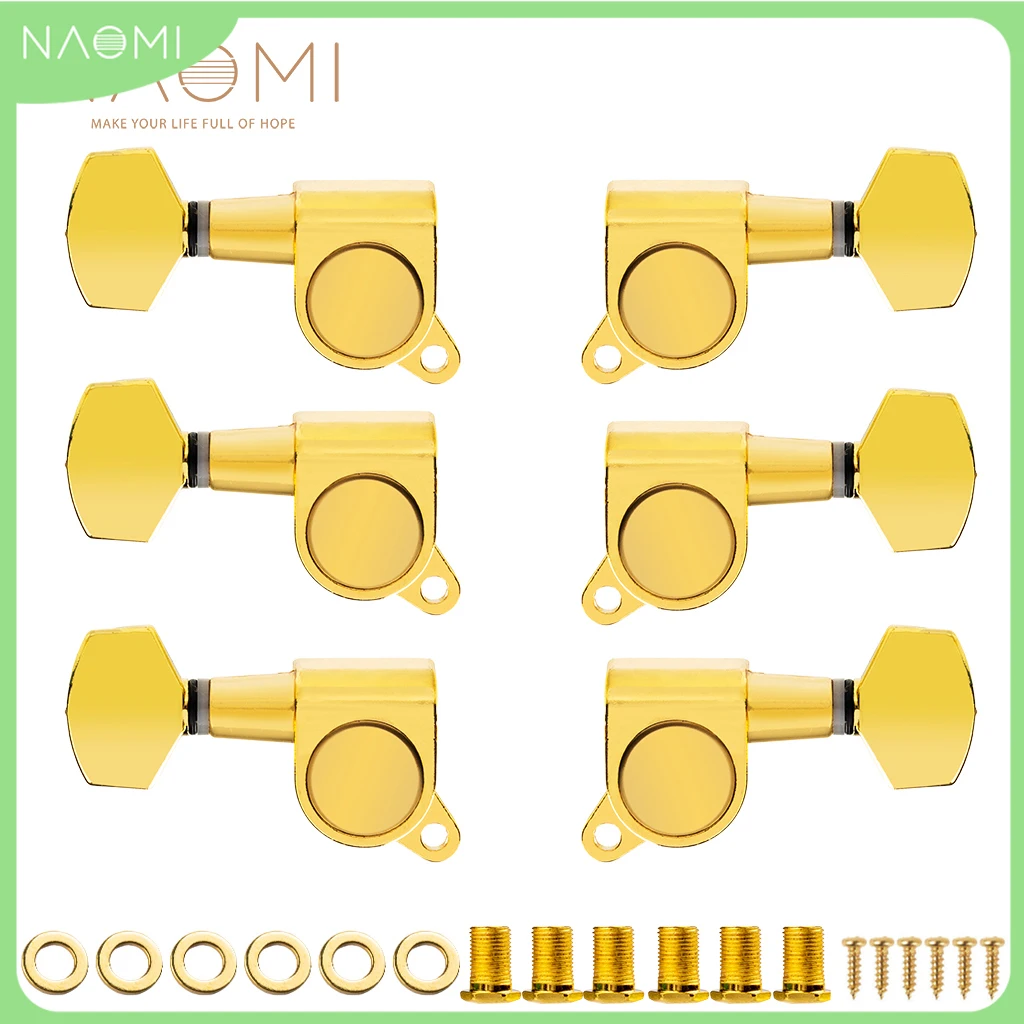 

NAOMI 3L 3R Full Size Sealed Guitar Tuners Tuning Keys Pegs Guitar Machine Heads 15:1 Gear Ratio Classical Kidney Bean Buttons