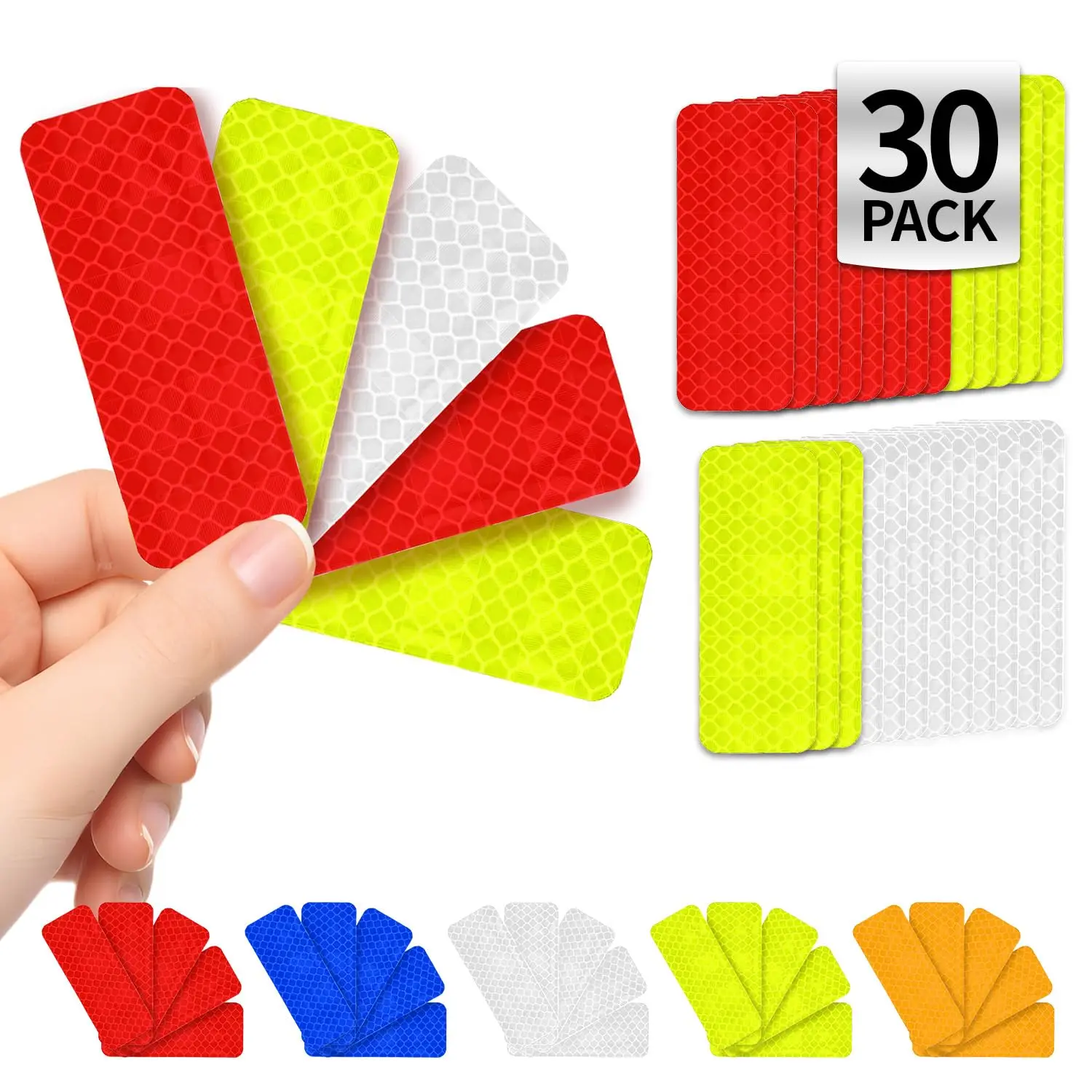 

30 Pcs Reflective Safety Warning Tapes, 3.15" x 1.2" Rectangular Stickers, High Visibility Waterproof for Mailbox and Car