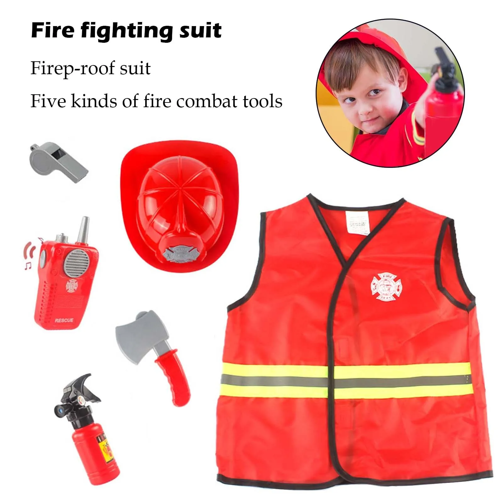 Kids Firefighter Costumes Children's Fireman Hero Tools Halloween Cospaly Fire Fighter Suits for Boys Toy Birthday Gifts