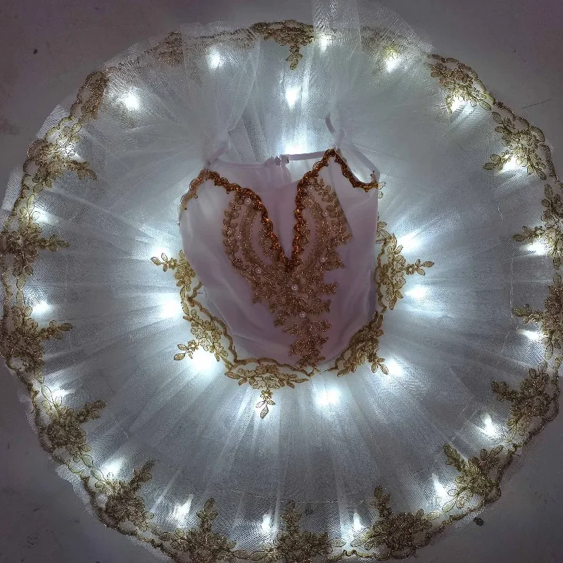 الأزرق متوهجة الباليه توتو تنورة أداء الرقص سباركلي بحيرة البجع المرحلة زي المبتدئين راقصة الباليه الزي مصباح ليد حتى Strappy #2