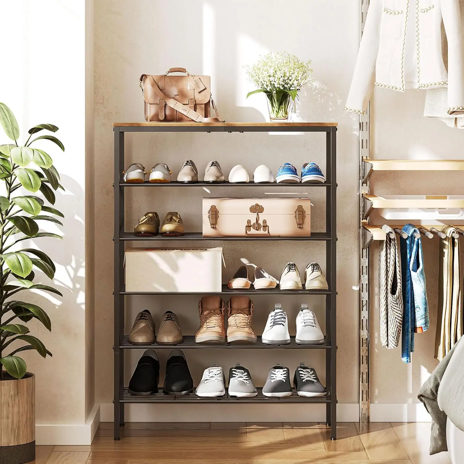 6-Tier Shoe Rack, Shoe Storage Organizer for Closet, Free Standing Shoe Organizer with Metal Mesh Shelves 24 Pairs