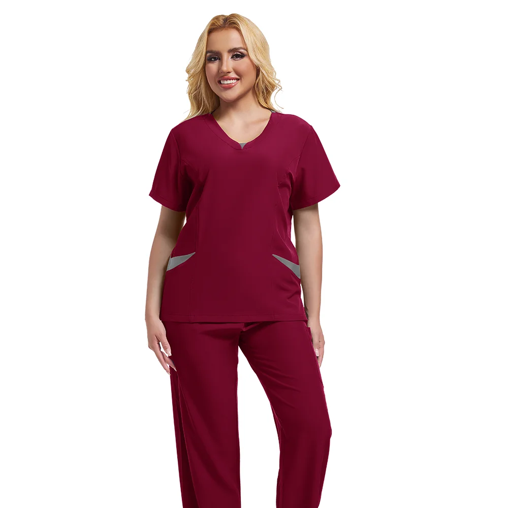 Le più nuove uniformi chirurgiche infermieristiche Donna Dottore Infermiera Uniformi Uomo Pantaloni dritti Scrub Set Abbigliamento medico Salone di bellezza Abbigliamento da lavoro
