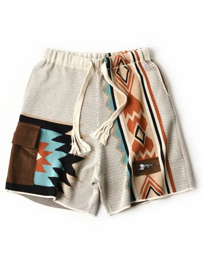 

American Vintage Shorts Men's Navajo Knitted Color-blocked Short Trousers Summer Casual Loose Beach Shorts Thin Breathable Short