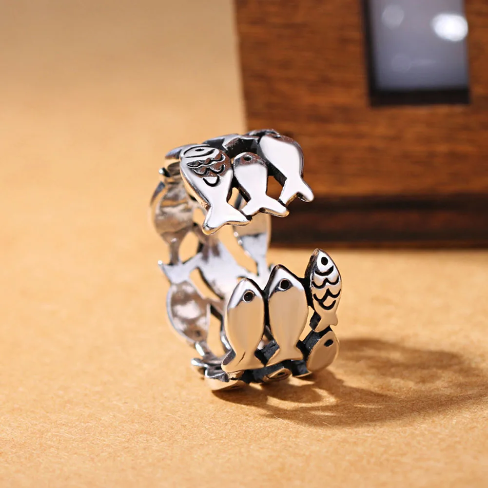 Hot New Fashion Animal Silver Color Jewelry Cute Fish Creative Personality Retro Adjustable Rings Birthday Gift Fish Rings