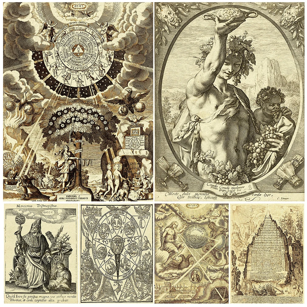 Ortaçağ bilim ve simyacı eski hermetik sanat posterleri ve baskı ev dekor bilgelik ve cadılık duvar sanatı tuval baskı çerçevesiz