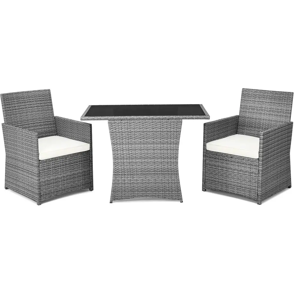 

3-Piece Outdoor Bistro Set for Patio, Balcony, or Small Spaces - White Rattan Dining Chairs and Table