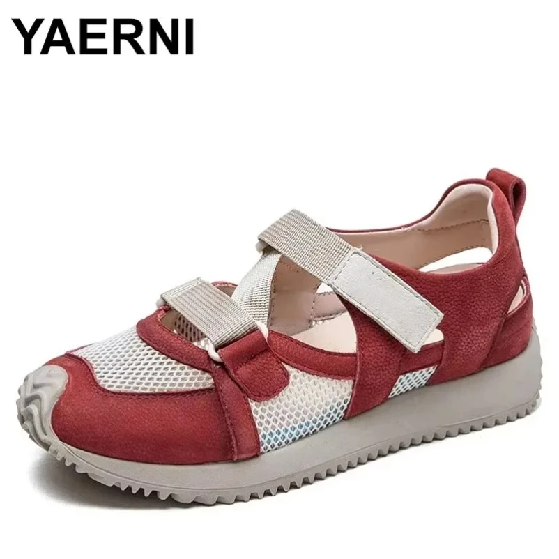 

Женские ботинки с воздушной сеткой, ботильоны из натуральной кожи, эластичные дышащие модные женские ботинки с крючками, летние туфли на плоской подошве на танкетке