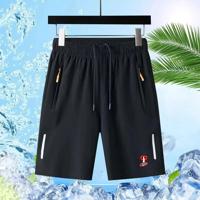 

Summer Men'S Ultra-Thin Ice Silk Beach Casual Shorts Jogging Sport Quick Dry Male Zipper Loose Gym Sports Short Pants Sweatpant