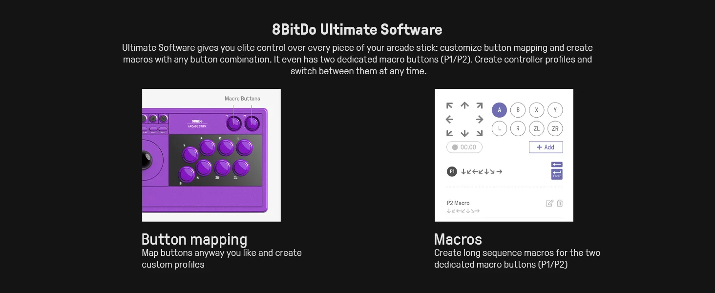 8Bitdo Arcade Stick für Switch & Windows, Arcade Fight Stick mit Unterstützung für kabelloses Bluetooth, 2.4G-Empfänger und kabelgebundener Verbindung – Detail 7