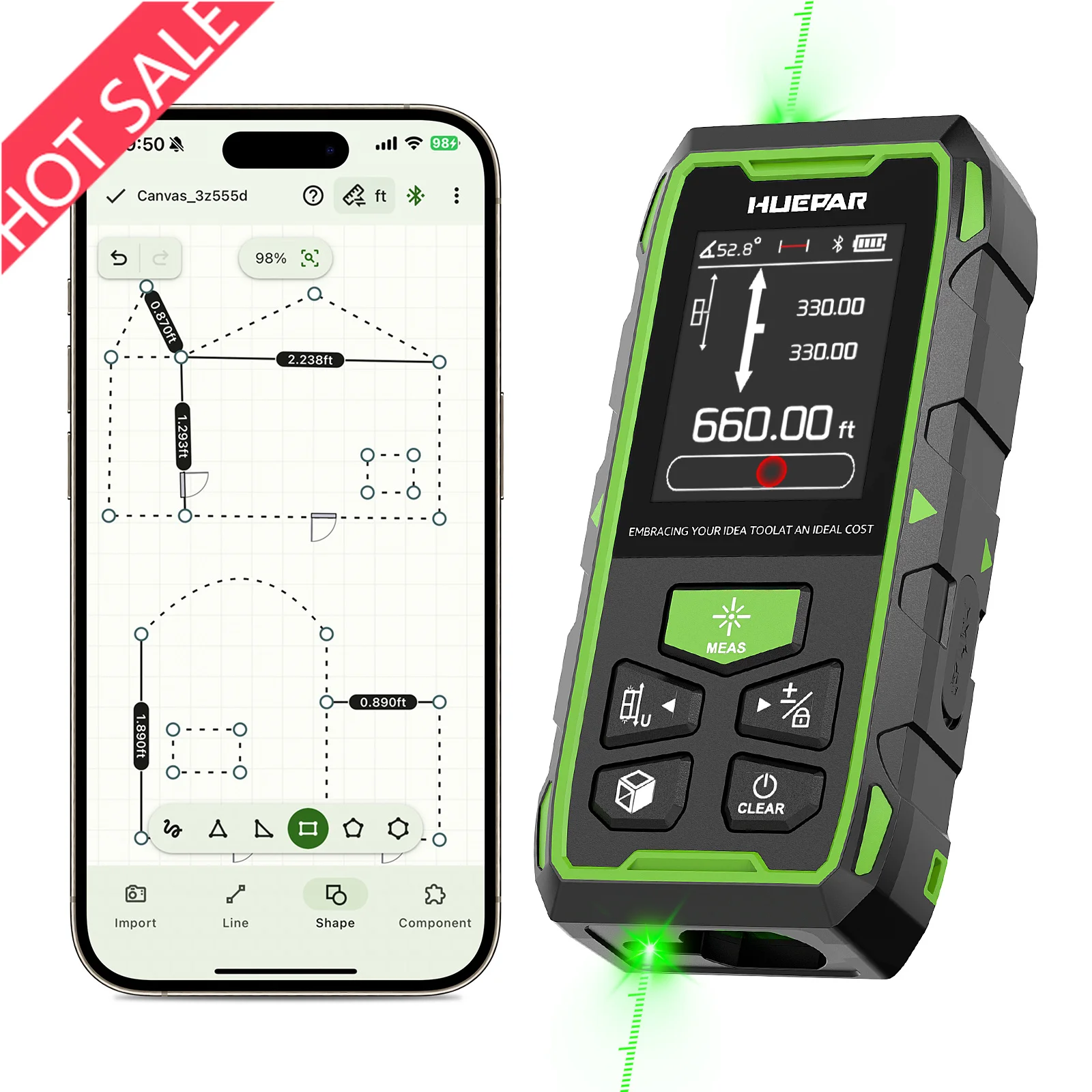 Laser Rangefinder, Dual Bluetooth Lasers,green Beam, Rechargeable Lithium Battery,3.7V 850mAh, for Outdoor Construction Projects