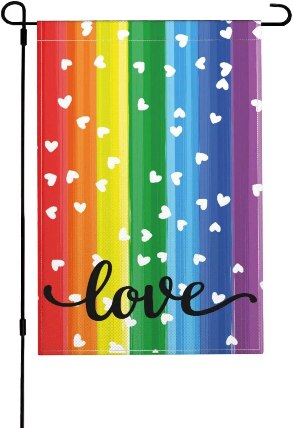 Pride Love Heart Rainbow Garden Flag, Progress Pride Rainbow Double Sided Flag Weather Resistant Welcome Seasonal Outside De