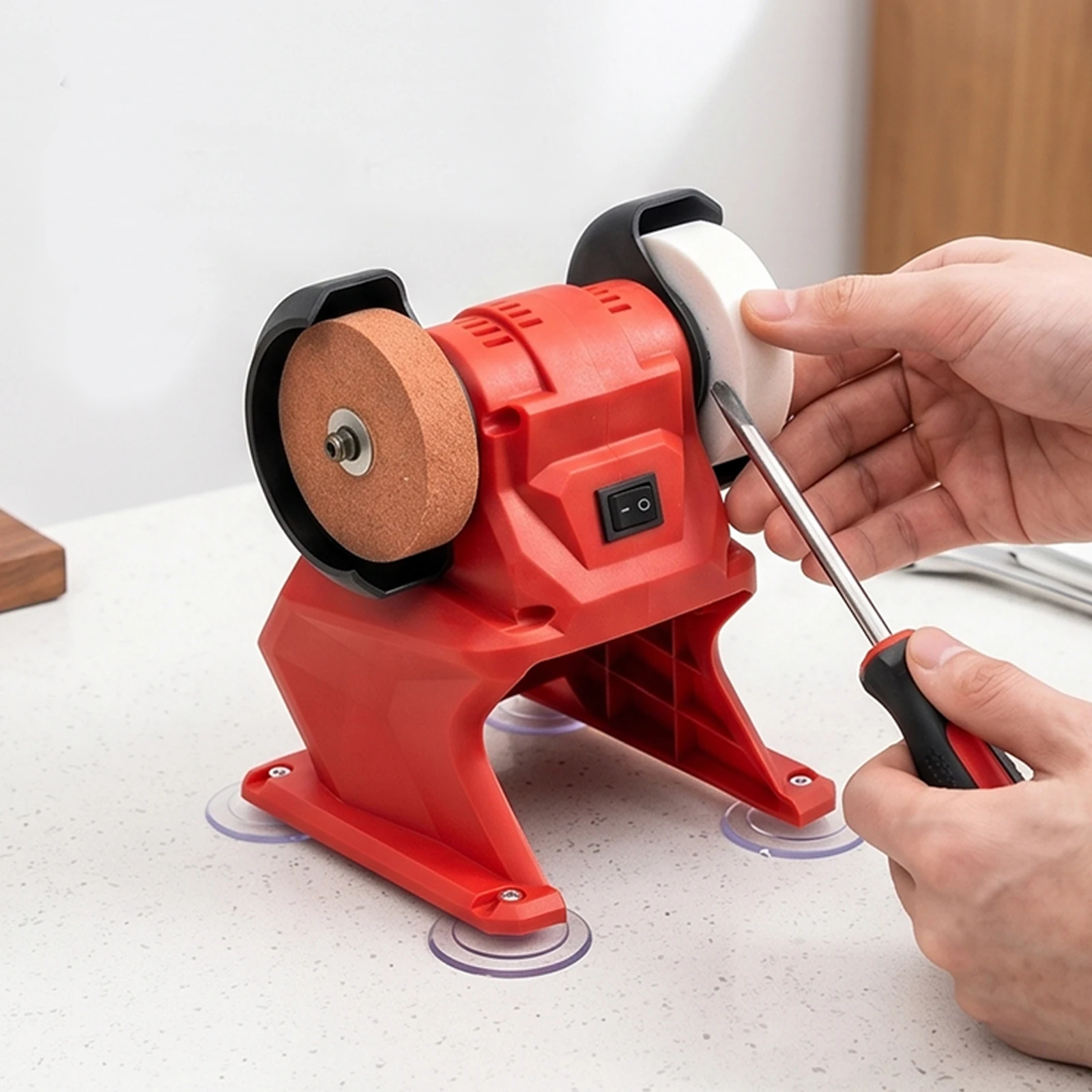 21V Small Bench Grinder 5500RPM Benchtop Polishing Machine Polisher Sander Tool for Sharpen Knives Drills Steel Rust Removal