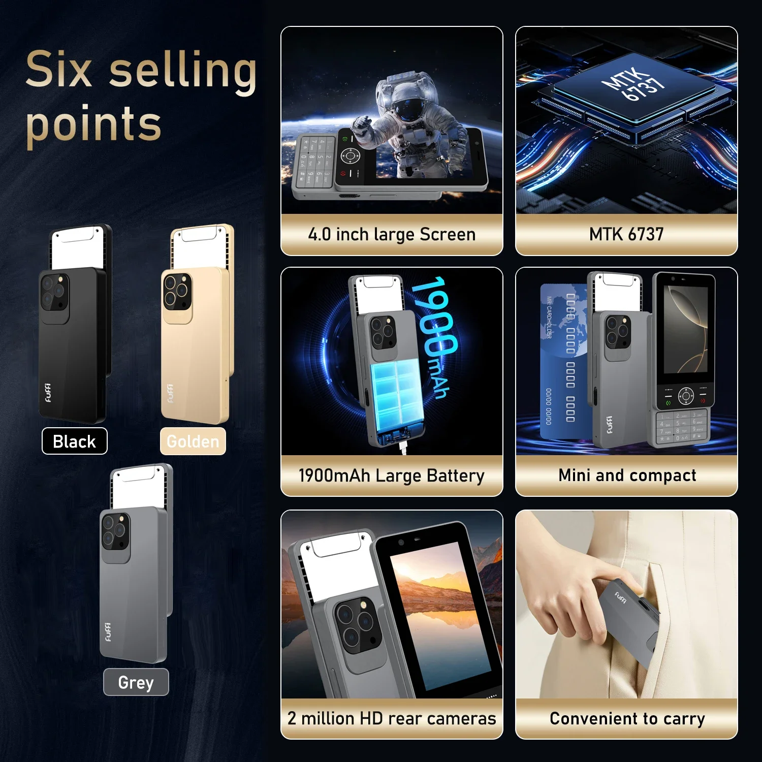 FUFFI S24 Pro Sliding Mini Phone 4.0 Inch HD Colorful Screen Phone Fun Feature Phone 4G Network Dual SIM Student Mobile Phone