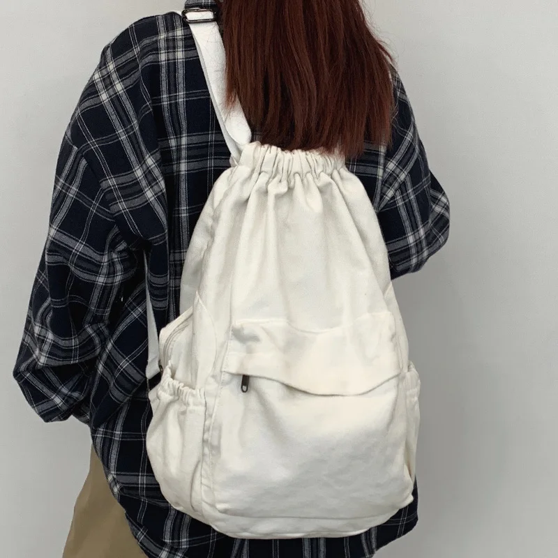 Women's Canvas Cute Drawstring Backpack Fashion Women's Laptop Schoolbag Fashion Women's Backpack Cool Girl Travel Schoolbag