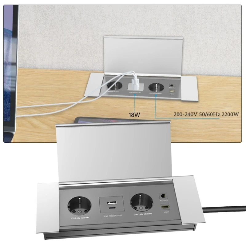 Recessed Power Strips Fast Charging Power Outlet Space Saving Designs Power Solution Simple Installs for Conference Desk