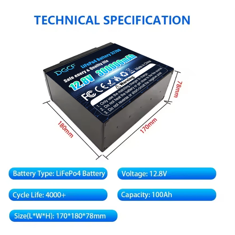 

New 12.8V 300AH LiFePO4 Battery With BMS Pack Battery 8000 Cycle Travel Vehicle Solar Wind Turbine Camping