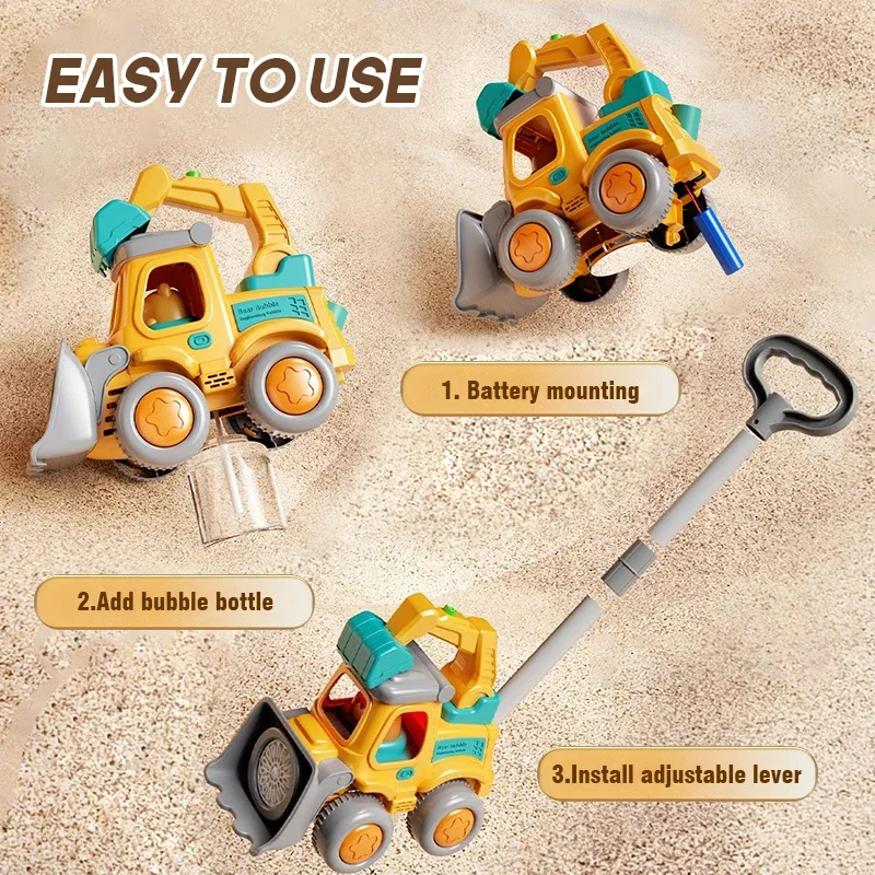 Automatic Soap Bubble Machine Excavator Stroller Walker Truck Toys for Toddler Electric Bubble Maker Outdoor Toys Gift for Kids