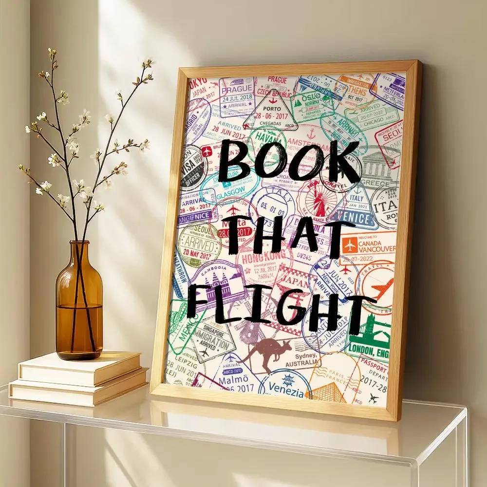 Retro Passport Stamps Painting Calligraphy Canvas Poster Art for Bedroom Living Room Home Decor Wall Decoration Decals Gift