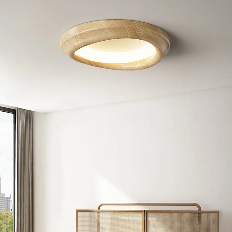 Bedroom Full Spectrum Recessed Led Ceiling Lights Modern Creative Imitation Walnut Color Cream Style Children's Room Home Lamp