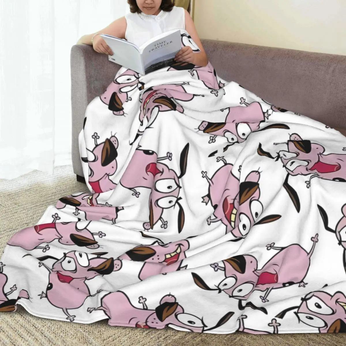 Warm Soft Blanket Travel Cowardly Dog C-Courage Collage Bedding Throws Flannel Bedspread For Home Decor Aesthetic Sofa Bed Cover