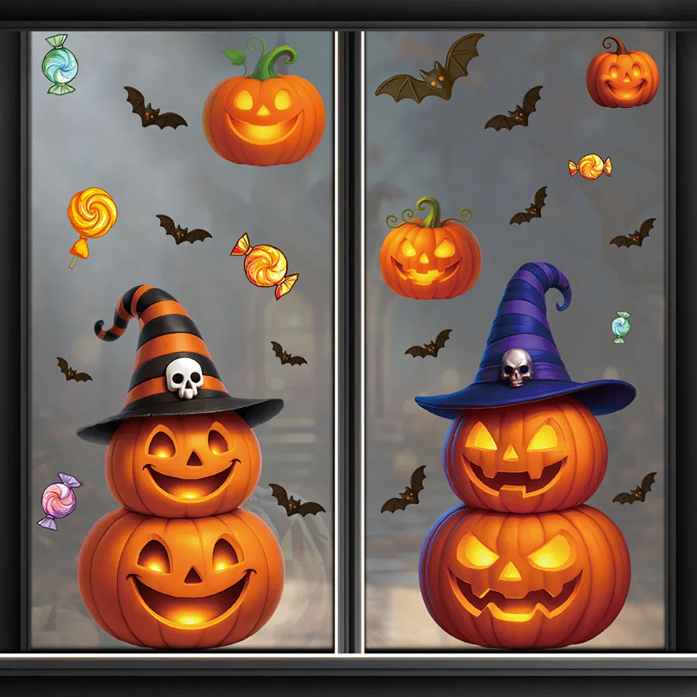 Halloween Window Stickers Black Cat Pumpkin Design Static Cling Glass Door Decoration Halloween Party Supplies - view 3