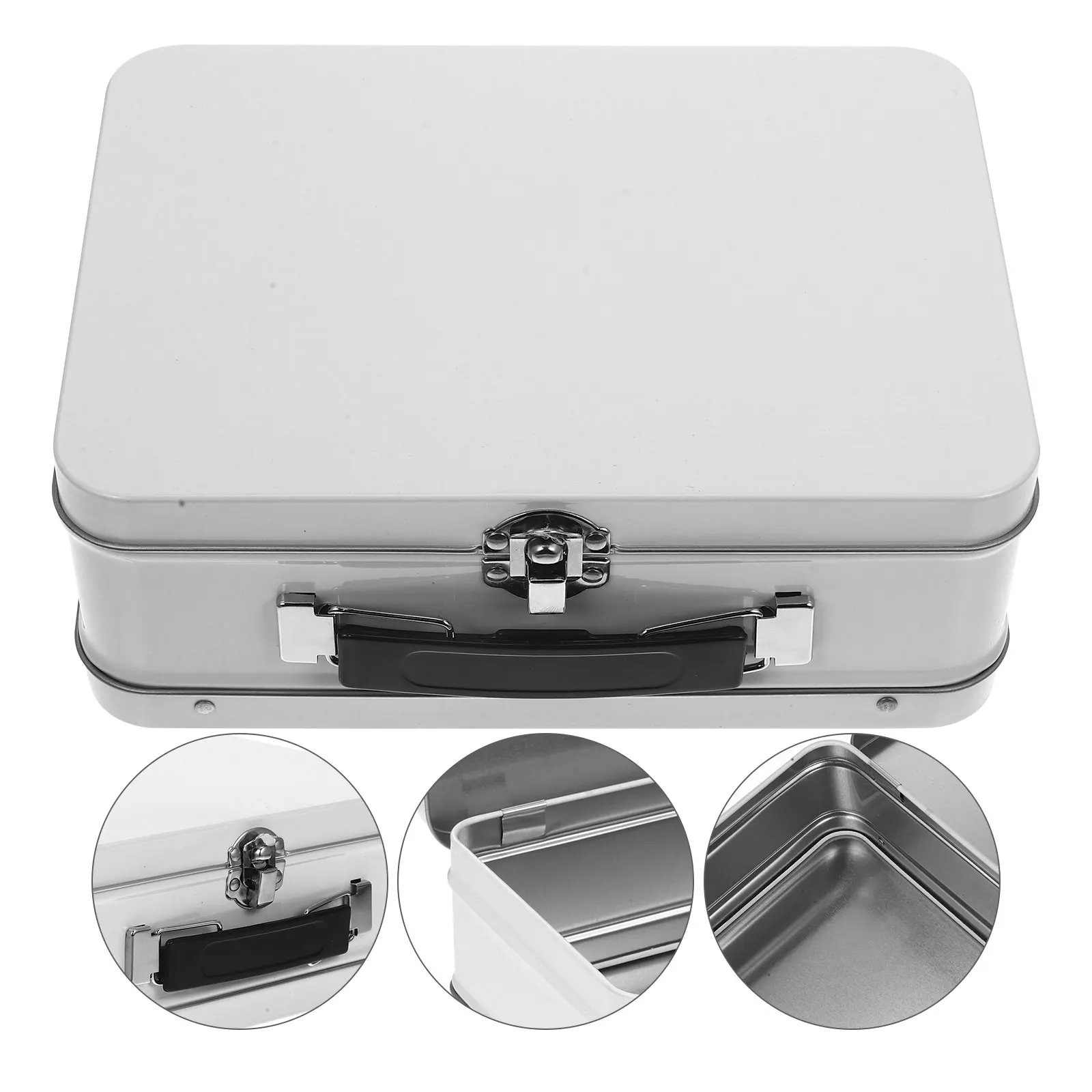 

Tinplate Box 205x150x75 White Large Capacity Desktop Organizer Jewelry Storage Souvenirs Travel Office Use Lightweight