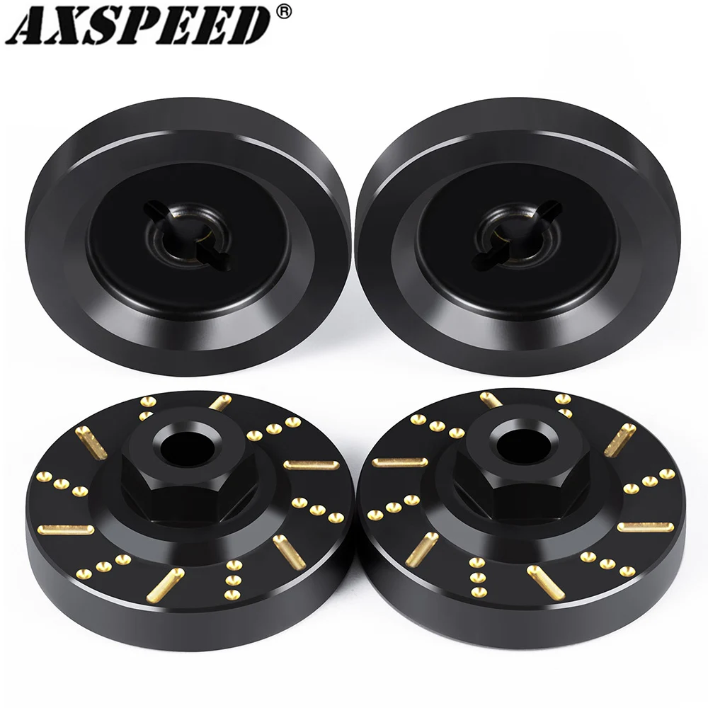 AXSPEED 4szt Czarna powłoka Mosiężne koło Sześciokątny adapter piasty Oś Przeciwwaga Tarcza hamulcowa do FMS 1/18 FCX18 1/24 FCX24M Część