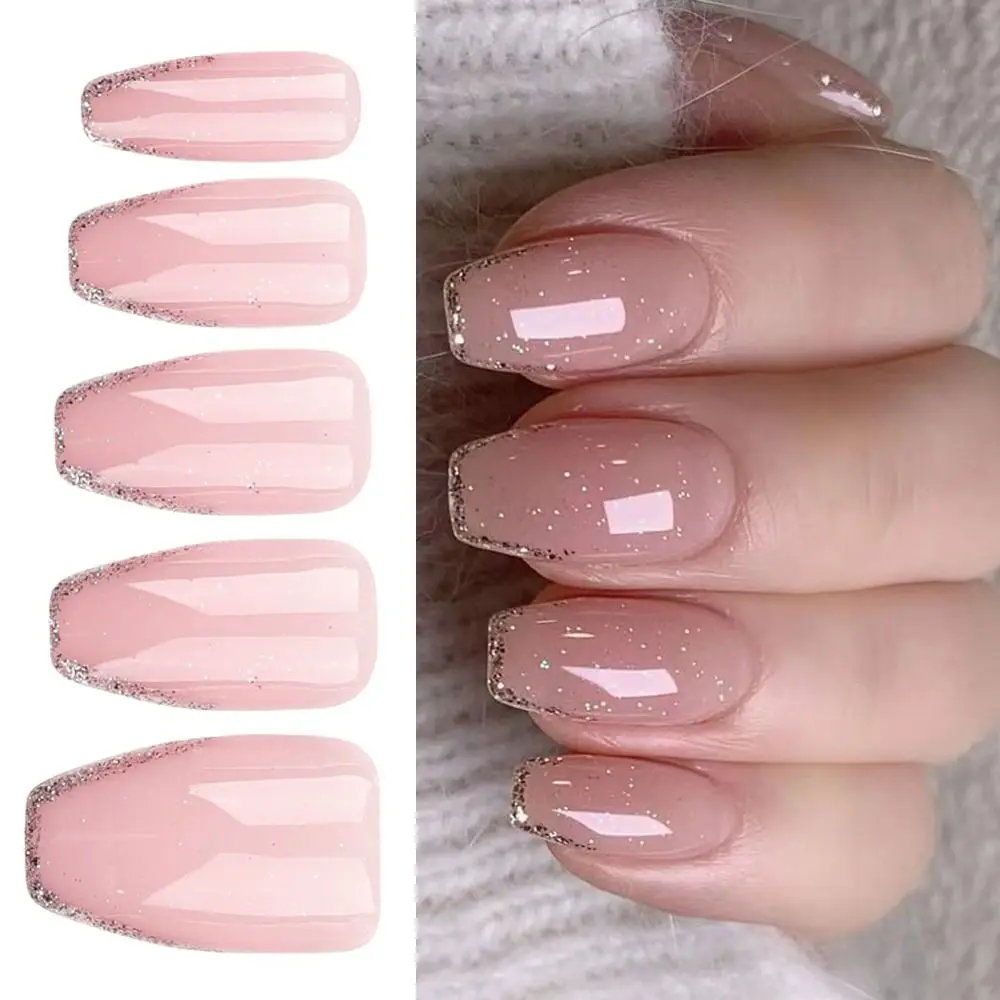 New Long Ballerina False Nails Pure Color Pink Fake Nails French Detachable Nail Tips DIY