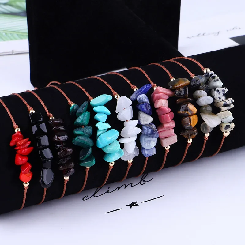 

12pc Natural Gem Stone Bracelet Irregular Crystal Stretch Chip Beads Rope Wrap Bracelet Women Friends Jewelry