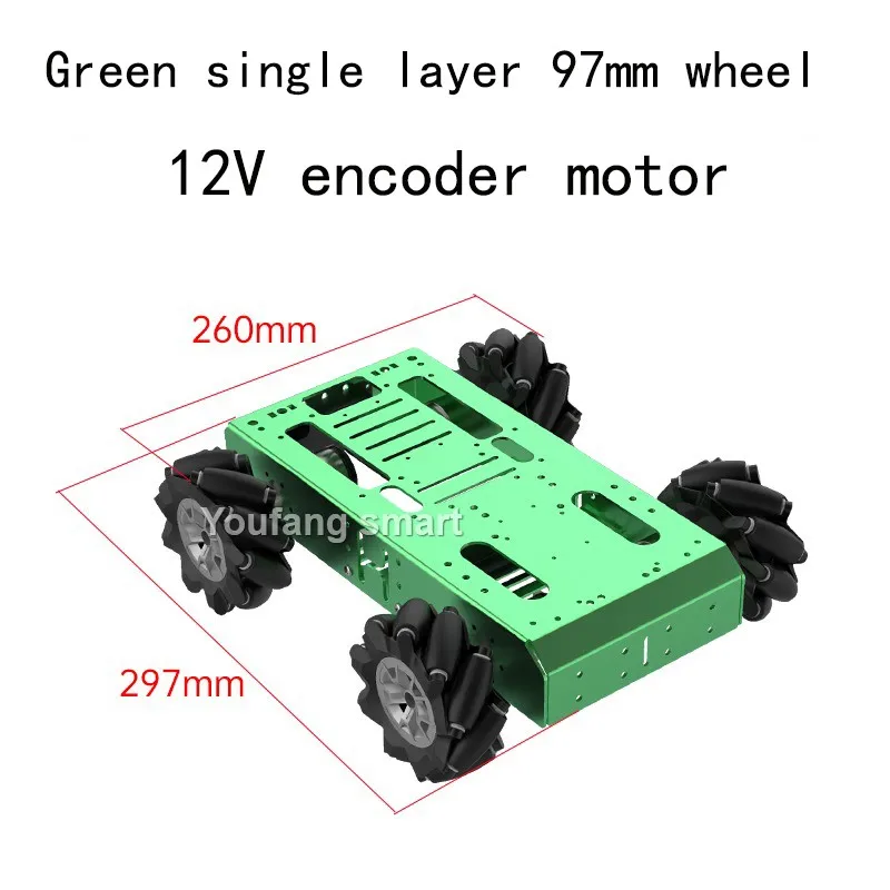 Châssis métallique Mecanum pour Ardu37et Raspberry Pi Robot, charge de 10kg, version omnidirectionnelle, moteur d'impression 12V, roue de 97mm