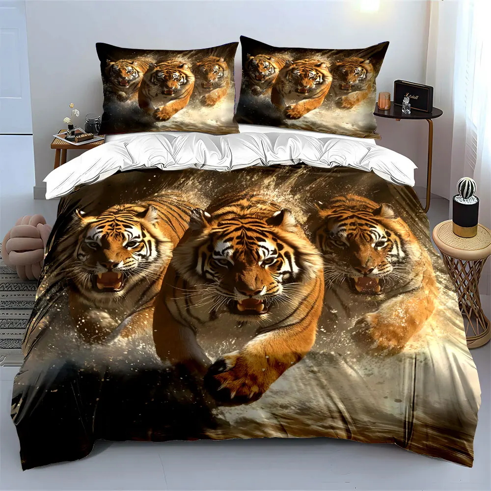 Three tigers running on water Bedding Set for Kids Luxury Gift 3pcs Digital Print Comforter Set Soft Comfortable Breathable