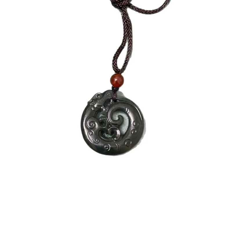 Natural Hotan Antique-Style Pendant Double-Sided Hollow Green Jade Round Amulet Zodiac Orname