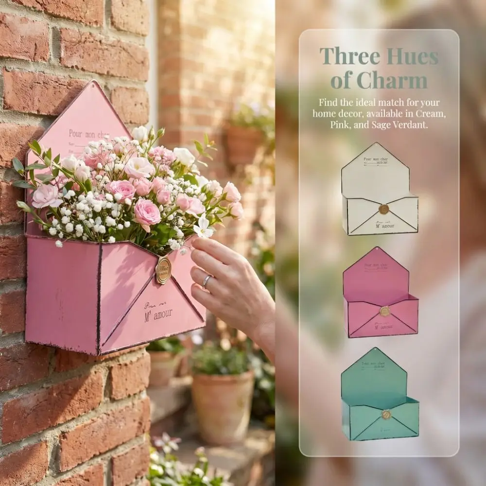 Flower Container Wall Mounted Envelope Planter Vintage Elegant Flower Pot Drainage Hole Durable Metal Plant Pot Indoor Use
